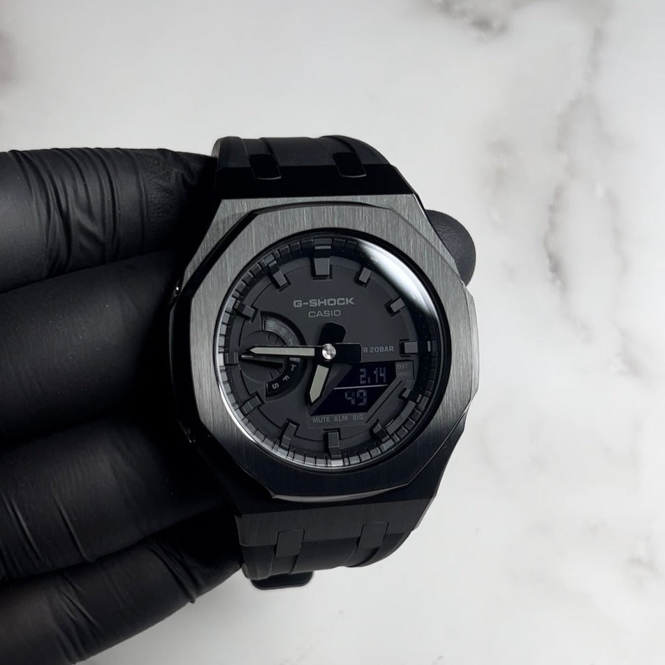 CASIOAK BLACK BEZEL ALL BLACK FACE AND BLACK RUBBER STRAP - GA 2100