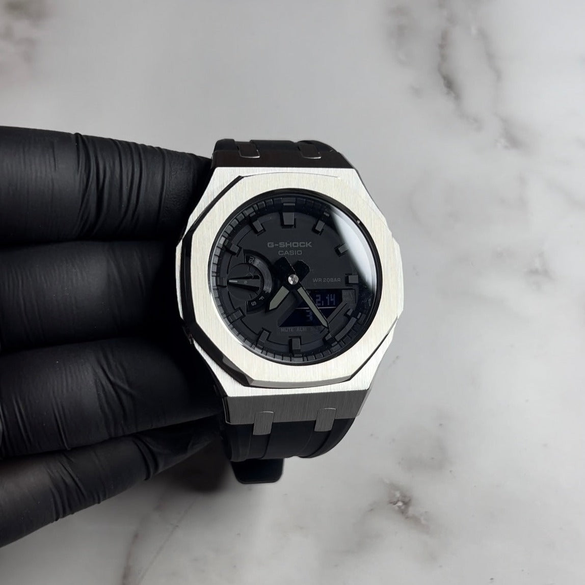 CASIOAK SILVER (ALL BLACK FACE) AND BLACK RUBBER - GA-2100